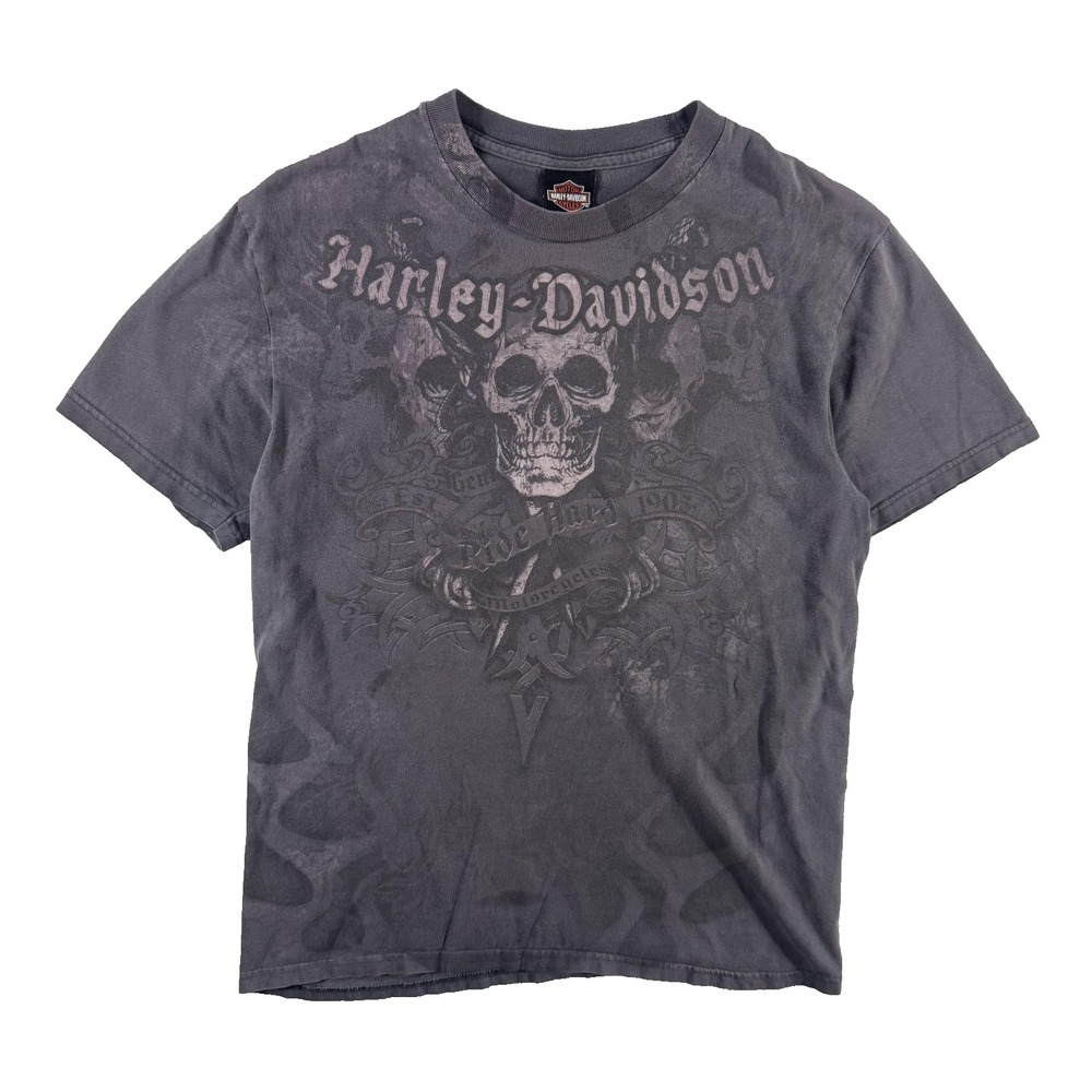 Harley-Davidson Shirt Mens Large Gray Skull Graphic Orlando Florida Biker Tee